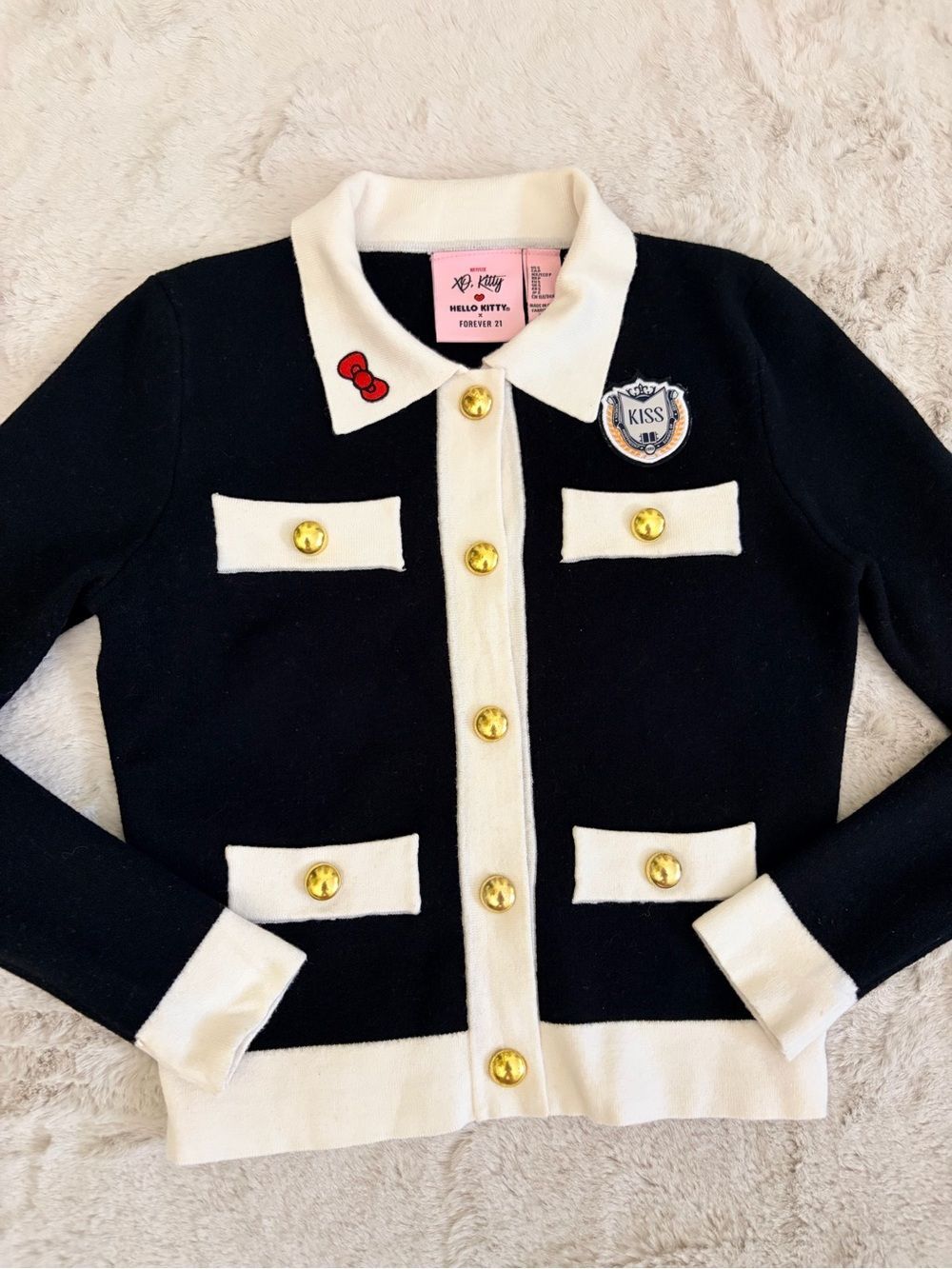 Hello Kitty x Forever 21 XO Kitty Black White Gold Button Cardigan Size S